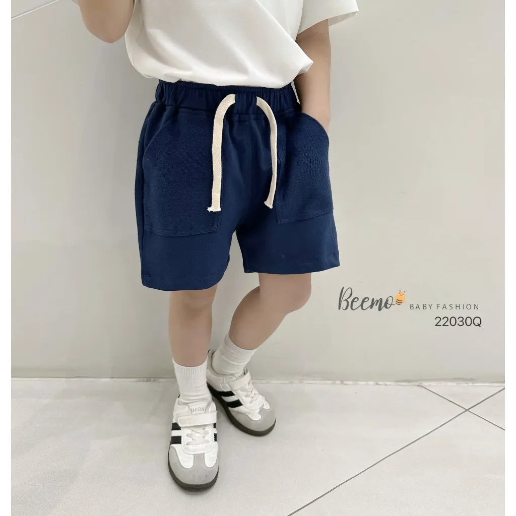 Ảnh Quần đùi cho bé Beemo dáng vừa phối túi bên hông kèm dây rút vải cotton co giãn mặc đi học, đi chơi từ 1 - 7 tuổi 22030Q 2