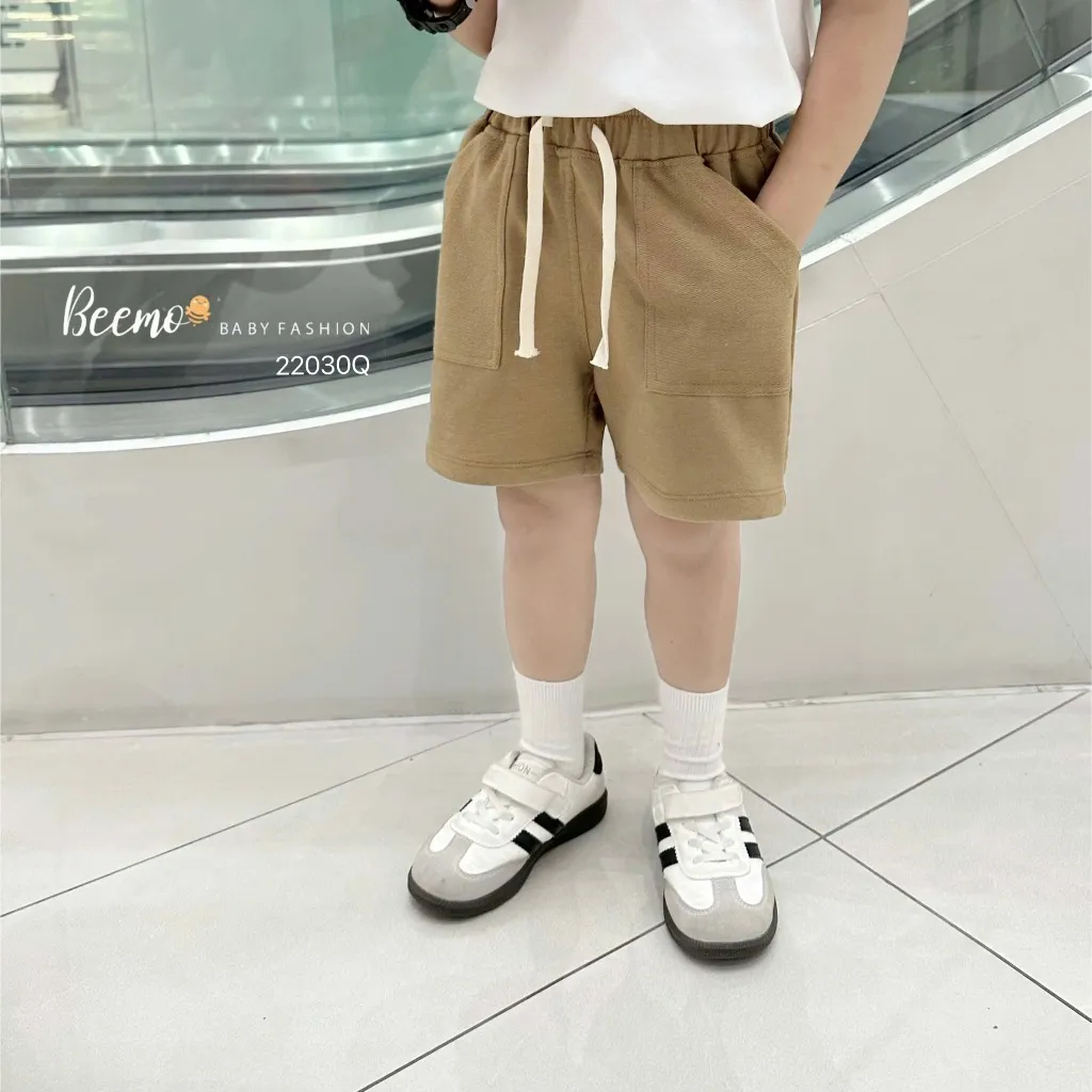 Ảnh Quần đùi cho bé Beemo dáng vừa phối túi bên hông kèm dây rút vải cotton co giãn mặc đi học, đi chơi từ 1 - 7 tuổi 22030Q 3