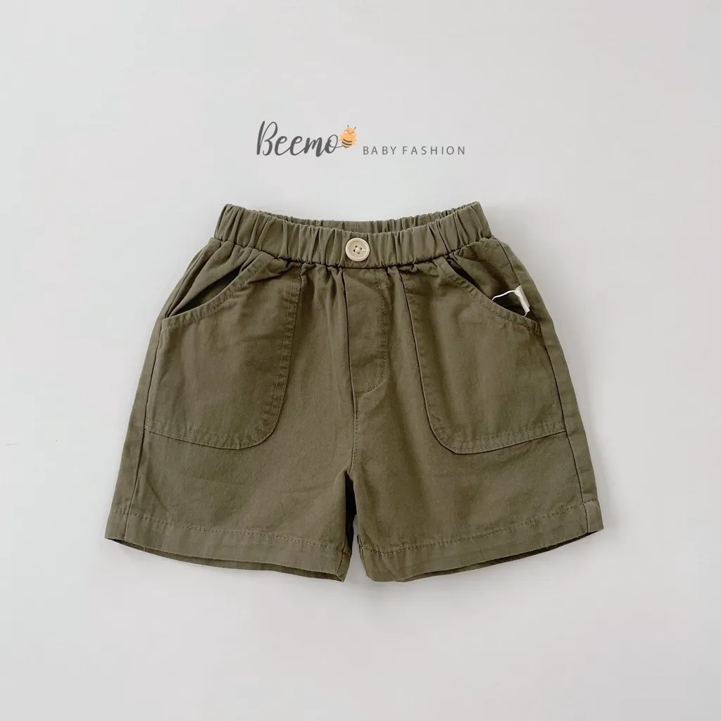 Ảnh Quần đùi cho bé Beemo may túi trước đính cúc gỗ cạp chun vải kaki mềm mại từ 1 đến 7 tuổi- 22023Q 2