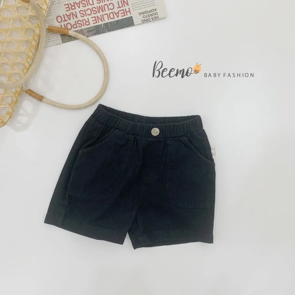 Ảnh Quần đùi cho bé Beemo may túi trước đính cúc gỗ cạp chun vải kaki mềm mại từ 1 đến 7 tuổi- 22023Q 3