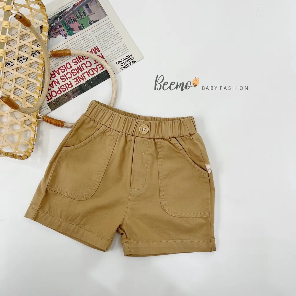 Ảnh Quần đùi cho bé Beemo may túi trước đính cúc gỗ cạp chun vải kaki mềm mại từ 1 đến 7 tuổi- 22023Q 4