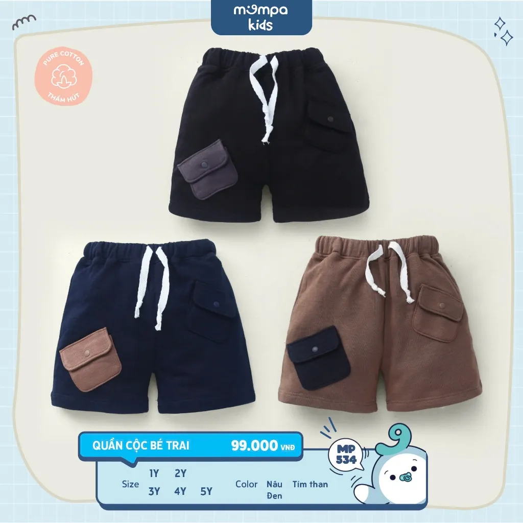 Ảnh Quần đùi cho bé Mompa 1-5 tuổi vải Cotton Actif mềm mại co giãn thoáng mát 234 2