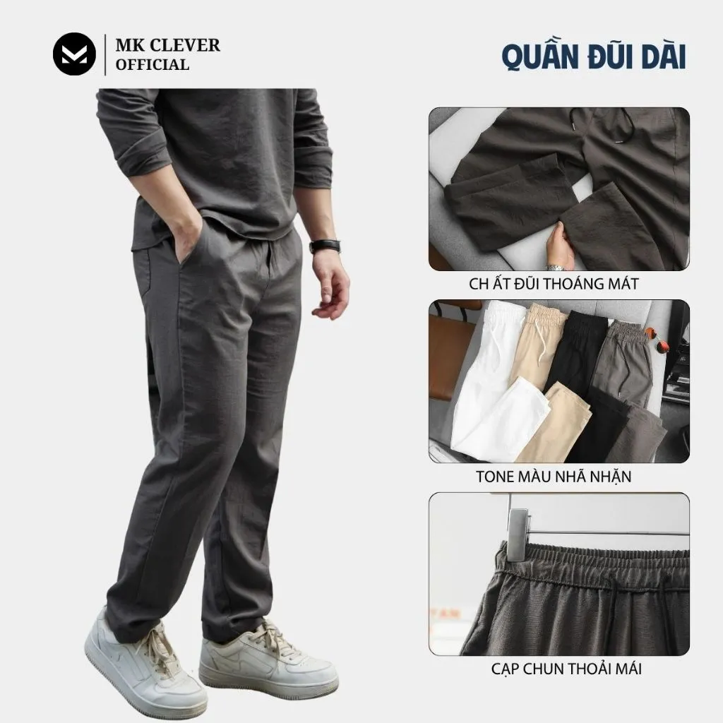 Ảnh Quần Đũi Lụa Dài Nam MK CLEVER Chất liệu đũi lụa mềm mịn, thoáng mát, nhẹ, cạp chun dây 2