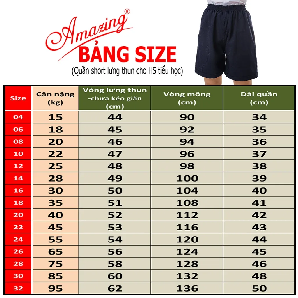 Ảnh Quần đùi, short lưng thun học sinh cấp 1, màu xanh đi học, 2 túi đắp ngoài, từ 14 đến 95kg, AMAZING 2