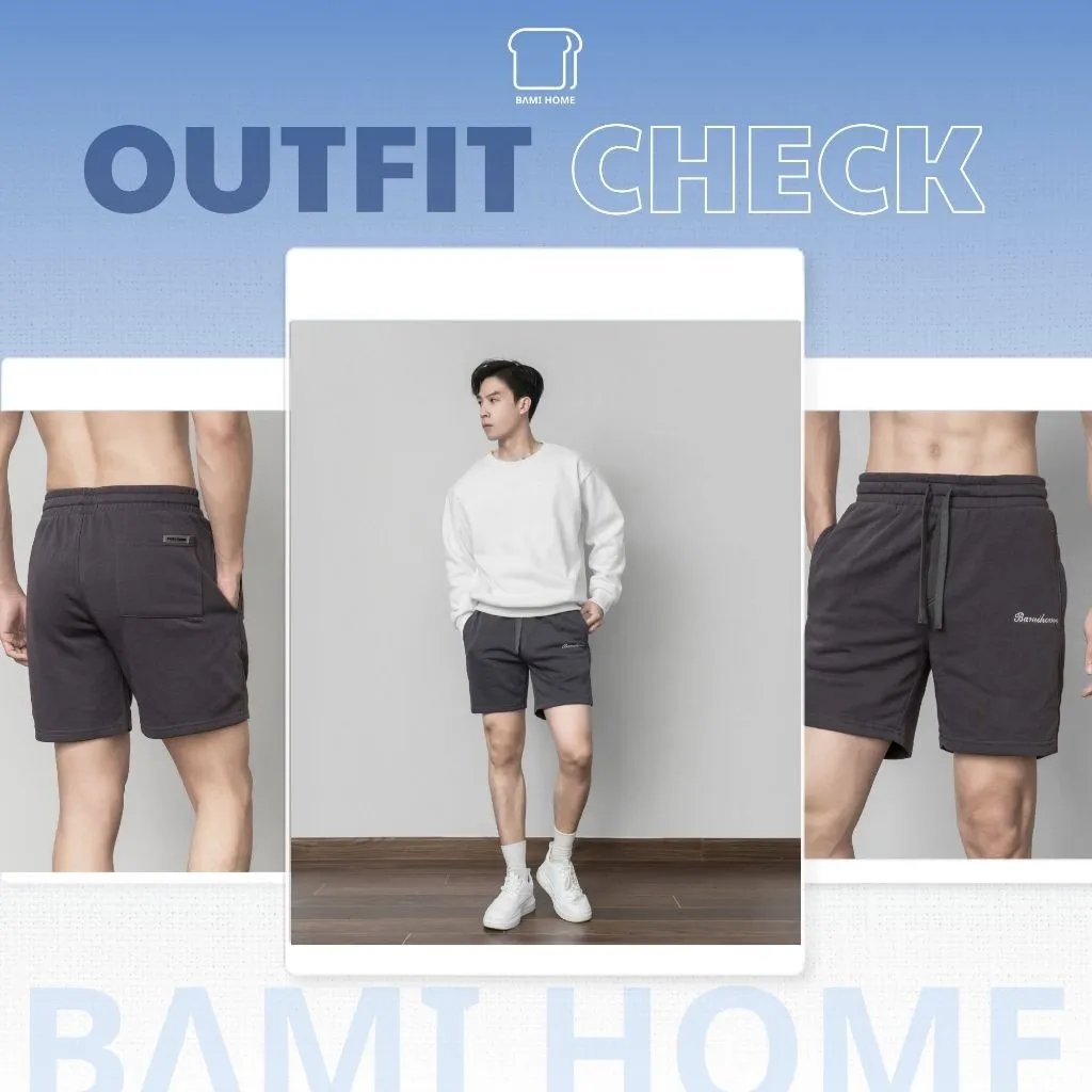 Ảnh Quần đùi thun nam có túi BAMI HOME quần short SIGNATURE vài nỉ chân cua co giãn QN26 3