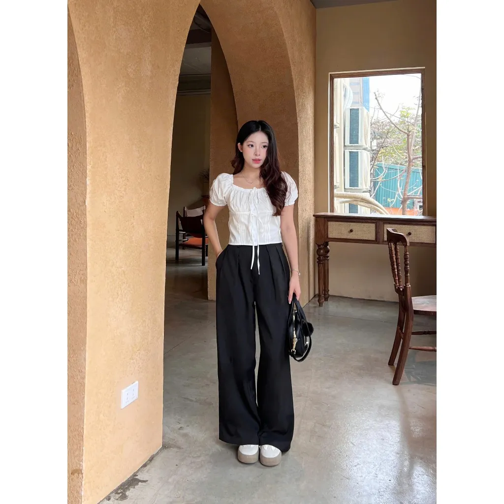 Ảnh Quần vải dáng suông ống rộng nữ, chất xước Hàn cao cấp, đứng form basic, đi học, đi làm, đi chơi LWNQD001 3