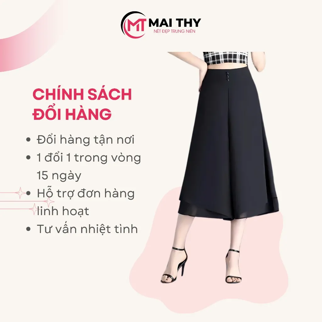 Ảnh Quần Váy Ống Rộng MAI THY V301, Mẫu Quần 2 Tầng Lưng Thun Đính Nút Có Túi Xịn Sò | Thời Trang Nữ U40 1