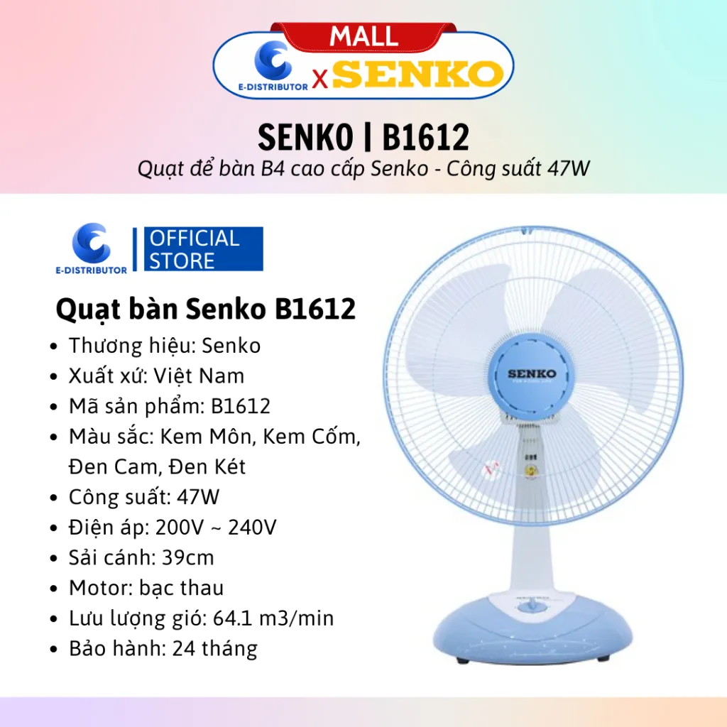 Ảnh Quạt bàn B4 Senko B1612 - Giao màu ngẫu nhiên - Hàng Chính Hãng 1