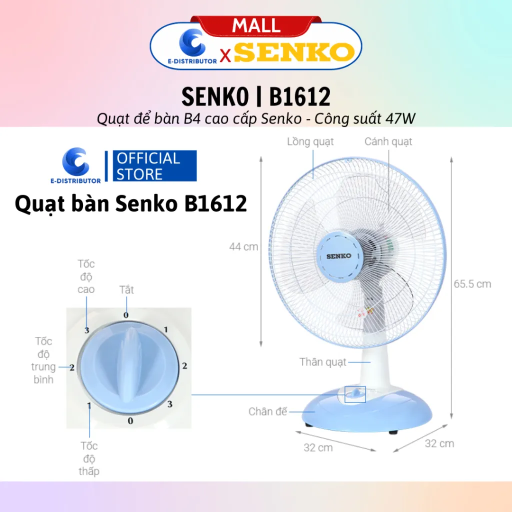 Ảnh Quạt bàn B4 Senko B1612 - Giao màu ngẫu nhiên - Hàng Chính Hãng 2