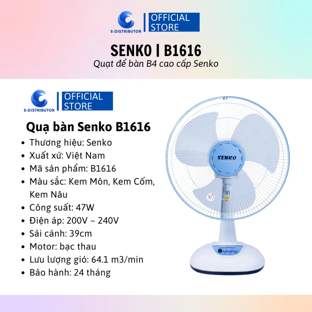 Ảnh Quạt bàn B4 Senko B1612/B1616 - Giao màu ngẫu nhiên - Hàng Chính Hãng 2