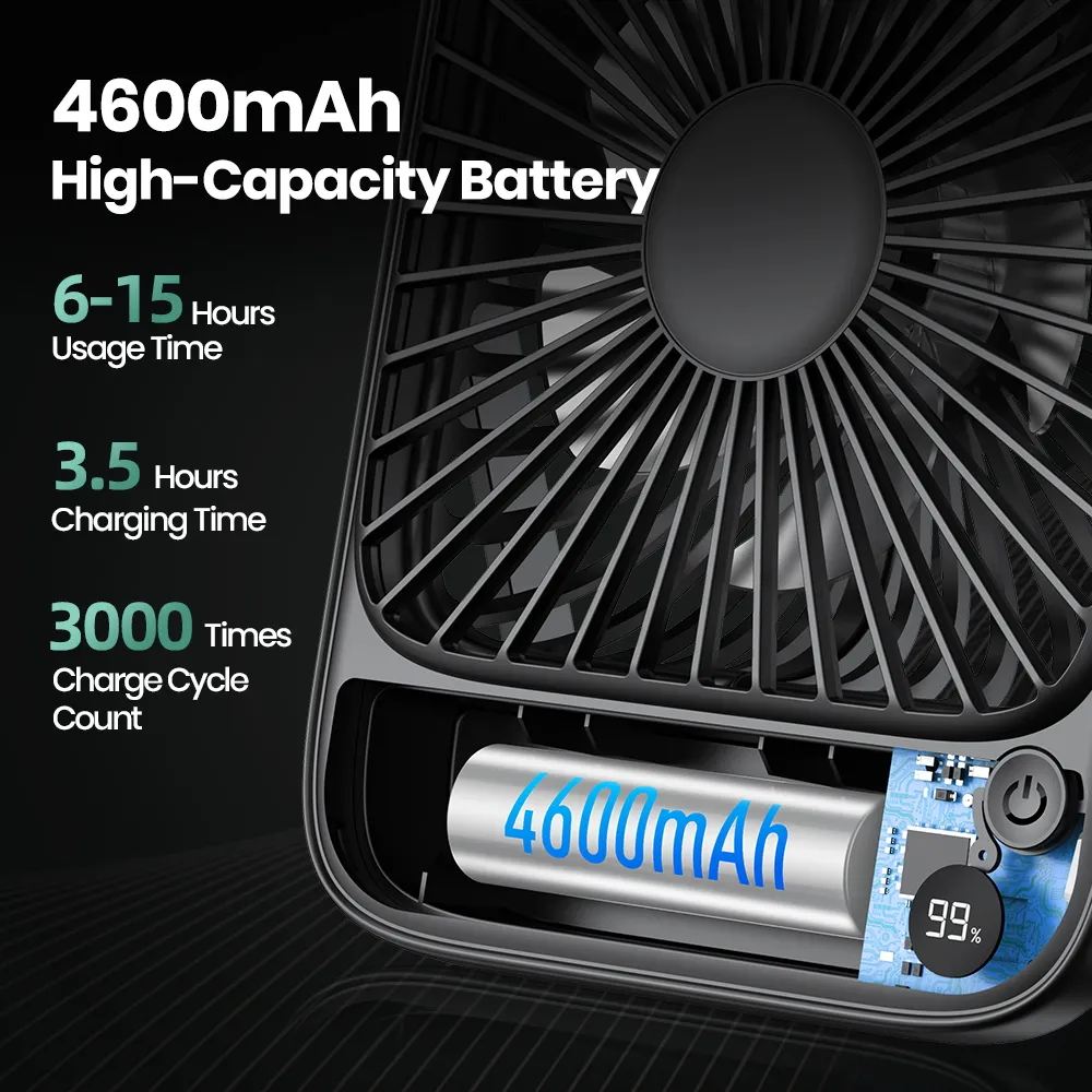 Ảnh Quạt bàn TOPK Quạt bàn có thể sạc lại 2000mAh / 4600mAh Quạt để bàn chạy bằng pin Quạt cá nhân mỏng im lặng có màn hình hiển thị nguồn và tốc độ cho văn phòng, du lịch, thư viện, phòng ngủ, xanh ngoài trời 3