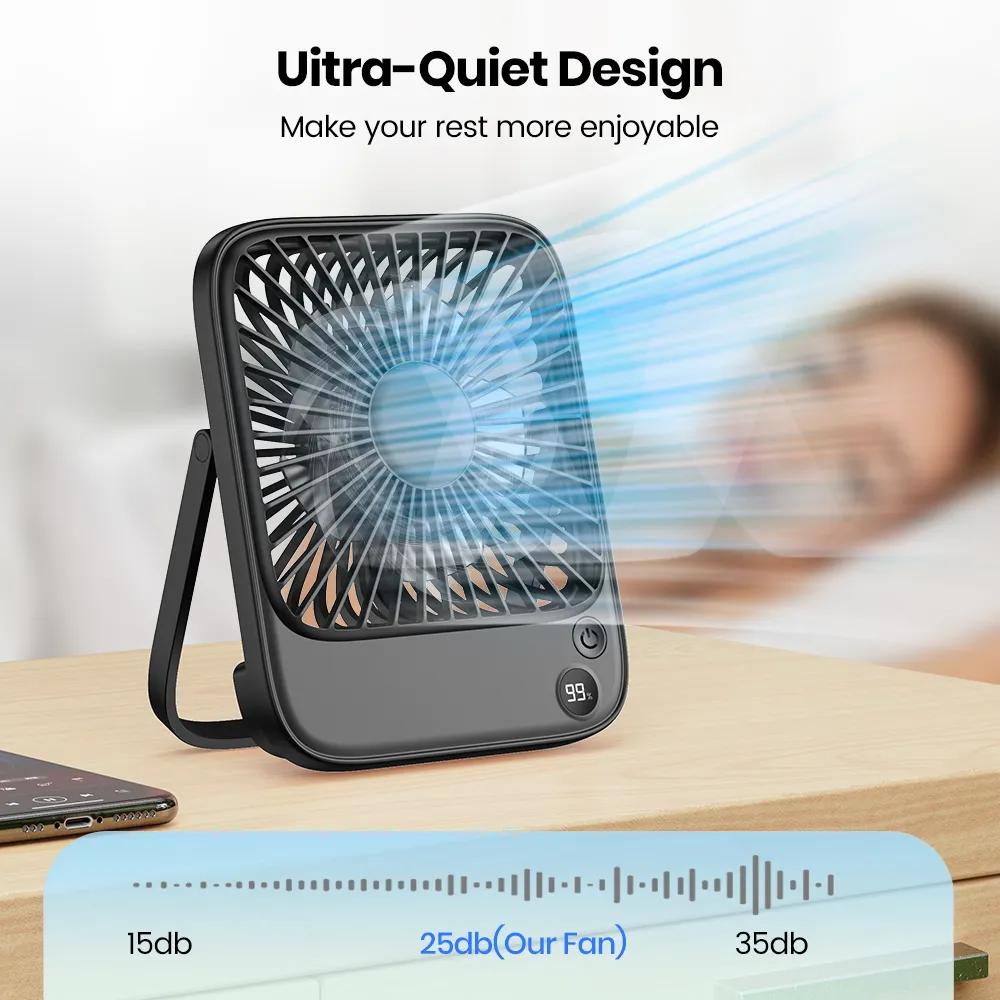 Ảnh Quạt bàn TOPK Quạt bàn có thể sạc lại 2000mAh / 4600mAh Quạt để bàn chạy bằng pin Quạt cá nhân mỏng im lặng có màn hình hiển thị nguồn và tốc độ cho văn phòng, du lịch, thư viện, phòng ngủ, xanh ngoài trời 4