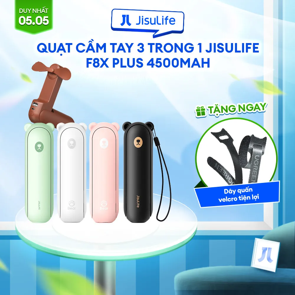 Ảnh Quạt Cầm Tay Gấp Gọn JISULIFE F8X 4500mAh | 3 Cấp Gió | Tích Hợp Sạc Dự Phòng Và  Đèn Pin | Bảo Hành Chính Hãng 12 Tháng 1