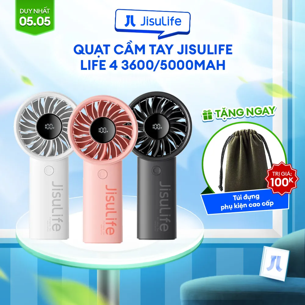 Ảnh Quạt cầm tay mini Jisulife Life 4 ABS 5 cấp độ gió 3600mAh/5000mAh - Sử dụng liên tục 12h - Chính hãng - BH 12 tháng 1