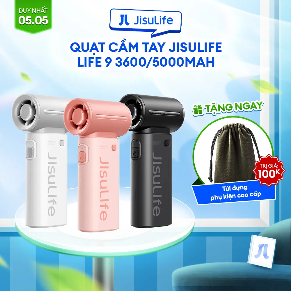 Ảnh Quạt cầm tay mini Jisulife Life 9 ABS 5 cấp độ gió 3600mAh/5000mAh - Sử dụng liên tục 12h - Chính hãng - BH 12 tháng 1