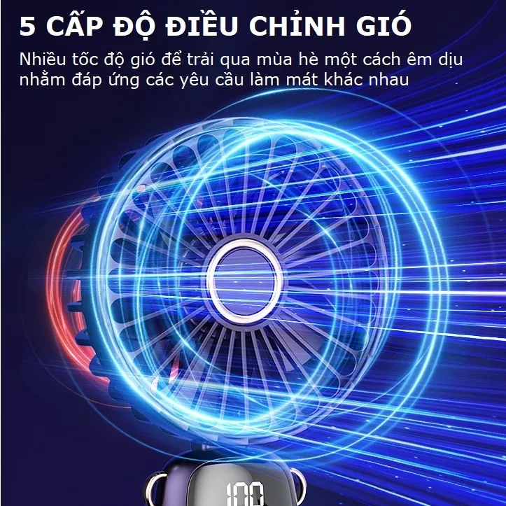 Ảnh Quạt cầm tay mini tích điện pin 6000mah tặng chân đế để bàn nhỏ gọn 5 tốc độ gió Gutek N9 2