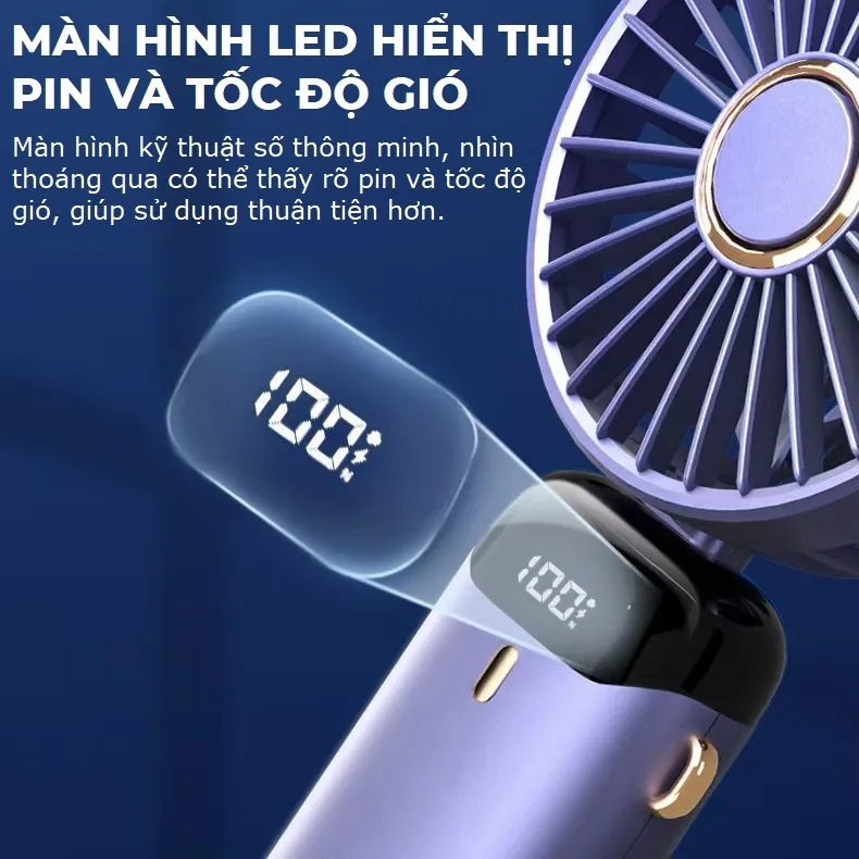 Ảnh Quạt cầm tay mini tích điện pin 6000mah tặng chân đế để bàn nhỏ gọn 5 tốc độ gió Gutek N9 3