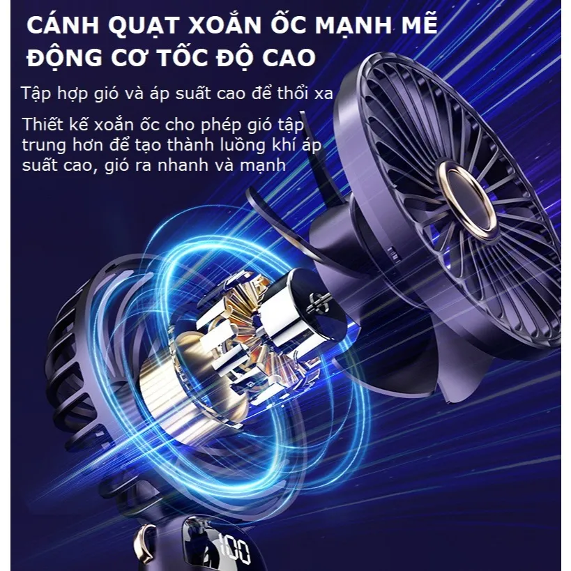 Ảnh Quạt cầm tay mini tích điện pin 6000mah tặng chân đế để bàn nhỏ gọn 5 tốc độ gió Gutek N9 4