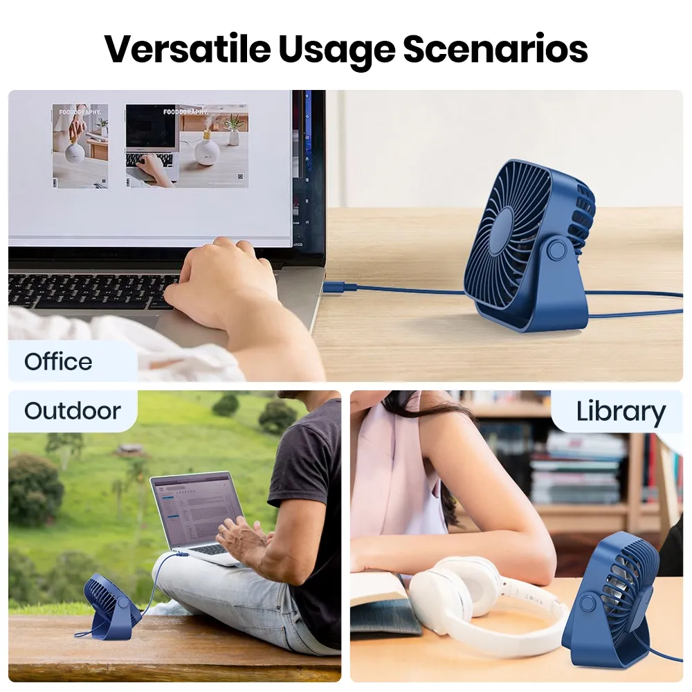 Ảnh Quạt để bàn di động TOPK Quạt bàn điện Mini nhỏ có thể sạc lại USB Thích hợp để sử dụng tại nhà, ô tô, văn phòng, máy tính để bàn, cắm trại hoặc du lịch 4