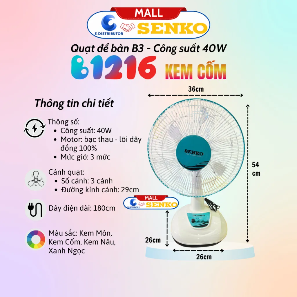 Ảnh Quạt để bàn tiện lợi Senko B1216 - 100% chính hãng 2