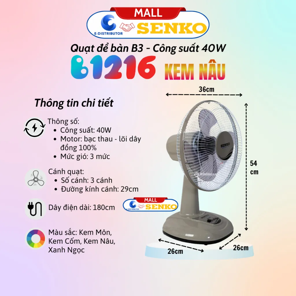 Ảnh Quạt để bàn tiện lợi Senko B1216 - 100% chính hãng 3