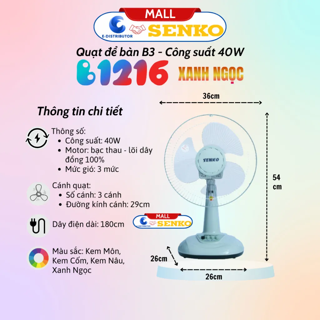Ảnh Quạt để bàn tiện lợi Senko B1216 - 100% chính hãng 4