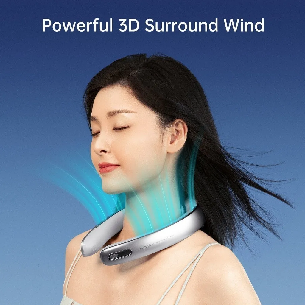 Ảnh Quạt Đeo Cổ Cao Cấp JISULIFE Pro1 Mát 360 Độ - Silicon Kê Cổ Mềm Mịn - LED Hiển Thị - SD 16H Chính Hãng - BH 12 Tháng 3