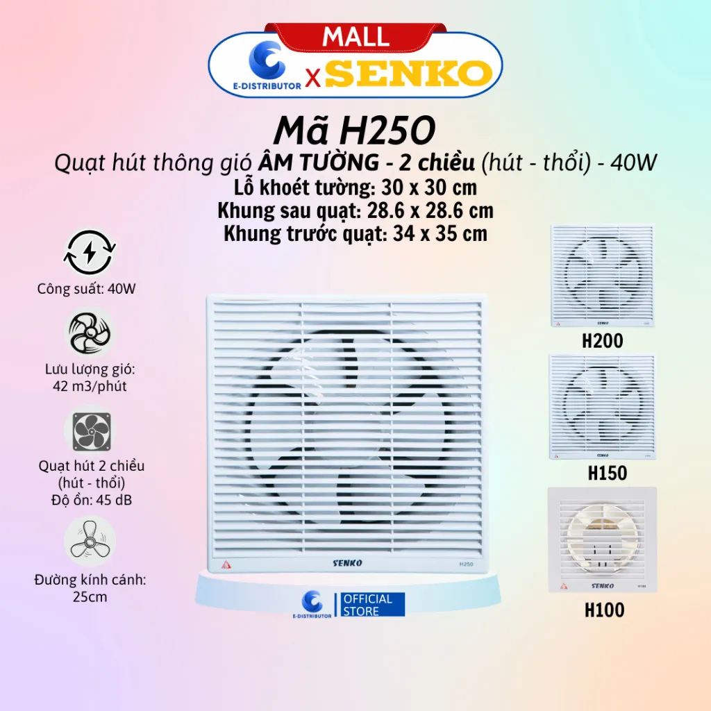 Ảnh Quạt hút thông gió âm tường SENKO H250/H200/H150/H100 - Hàng chính hãng - Bảo hành 24 tháng 1