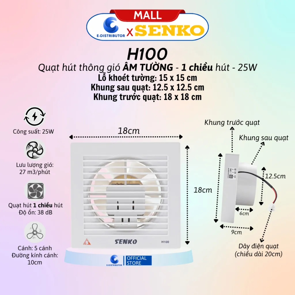 Ảnh Quạt hút thông gió âm tường SENKO H250/H200/H150/H100 - Hàng chính hãng - Bảo hành 24 tháng 2