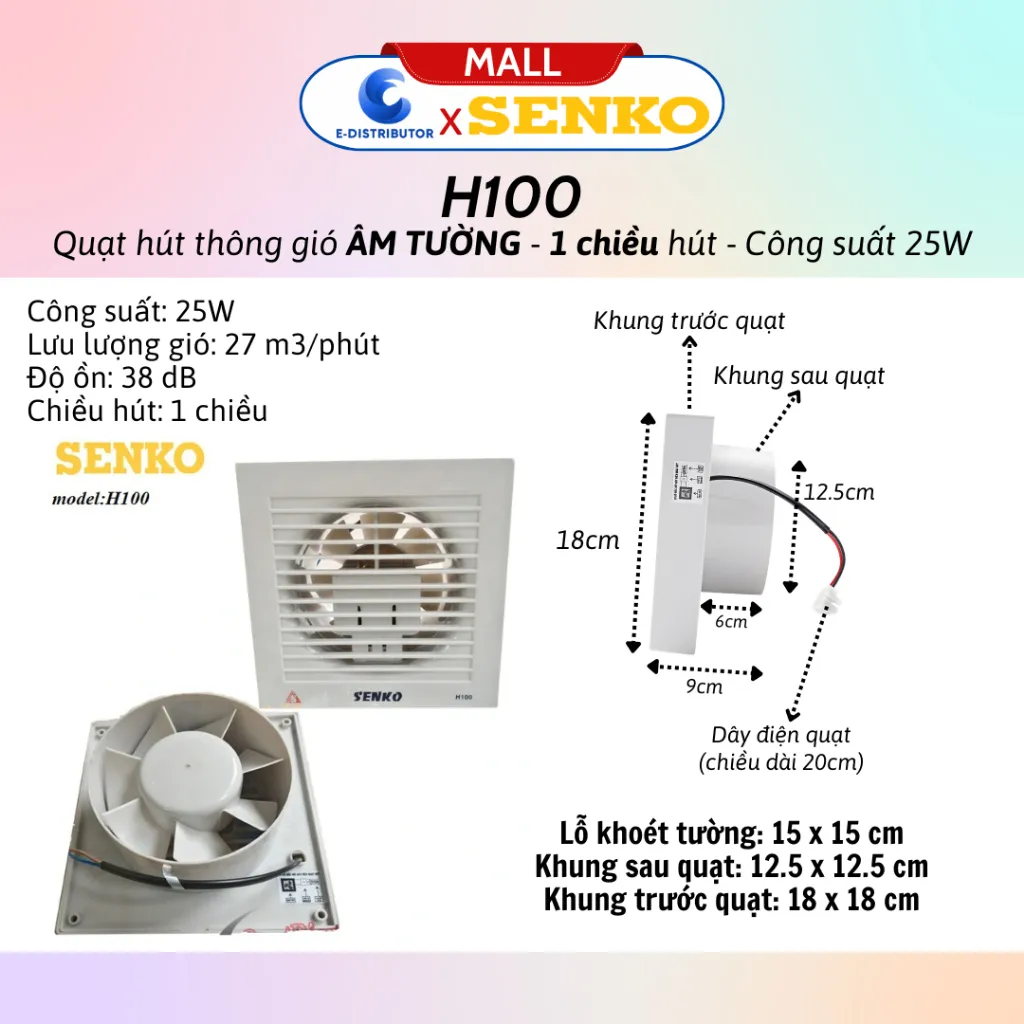 Ảnh Quạt hút thông gió âm tường SENKO H250/H200/H150/H100 - Hàng chính hãng - Bảo hành 24 tháng 4