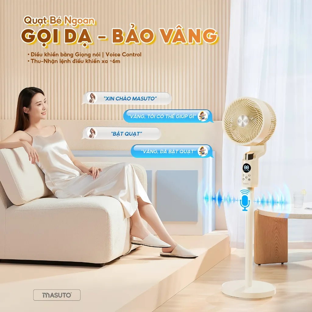 Ảnh Quạt Điện Cây Masuto AI Điều Khiển Bằng Giọng Nói Quạt Mát Ion Âm Bổ Sung Oxy Điều Hòa Không Khí Remote Từ Xa BH 12tháng 3