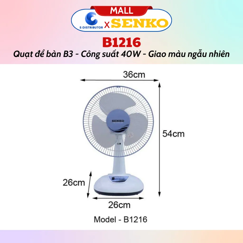 Ảnh Quạt điện để bàn tiện lợi cao cấp Senko B1216 - Màu sắc tuỳ chọn - Hàng chính hãng 2
