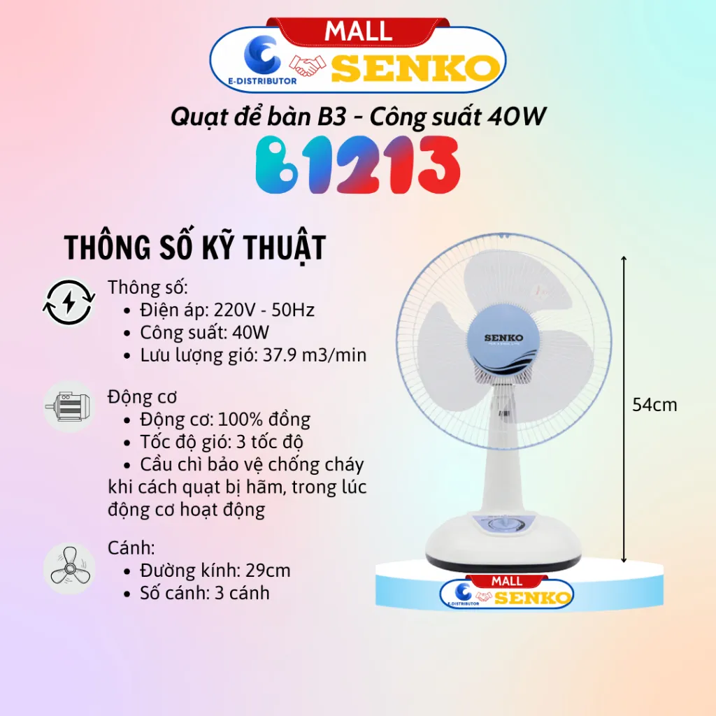 Ảnh Quạt điện Senko để bàn tiện lợi cao cấp B1213 40W - màu ngẫu nhiên - Hàng Chính Hãng 1