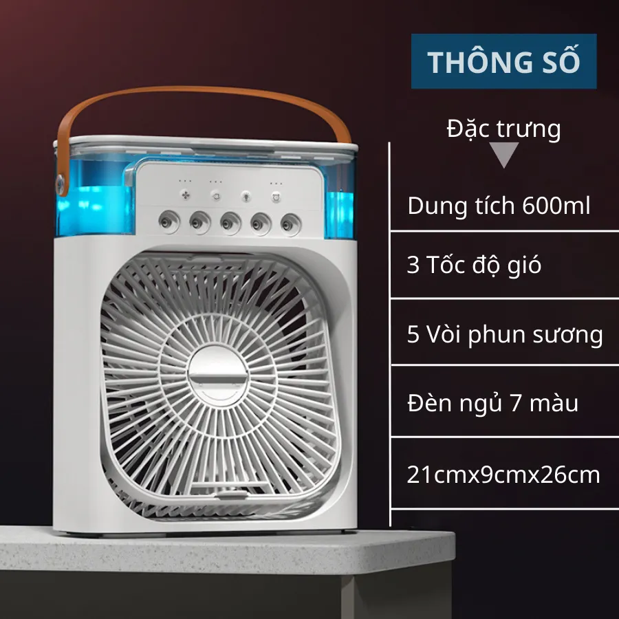 Ảnh Quạt điều hòa hơi nước mini HOKU máy lạnh mini 3 Chế Độ Tích Hợp Led, Sạc USB Để Bàn Tiện Dụng QDH02 2