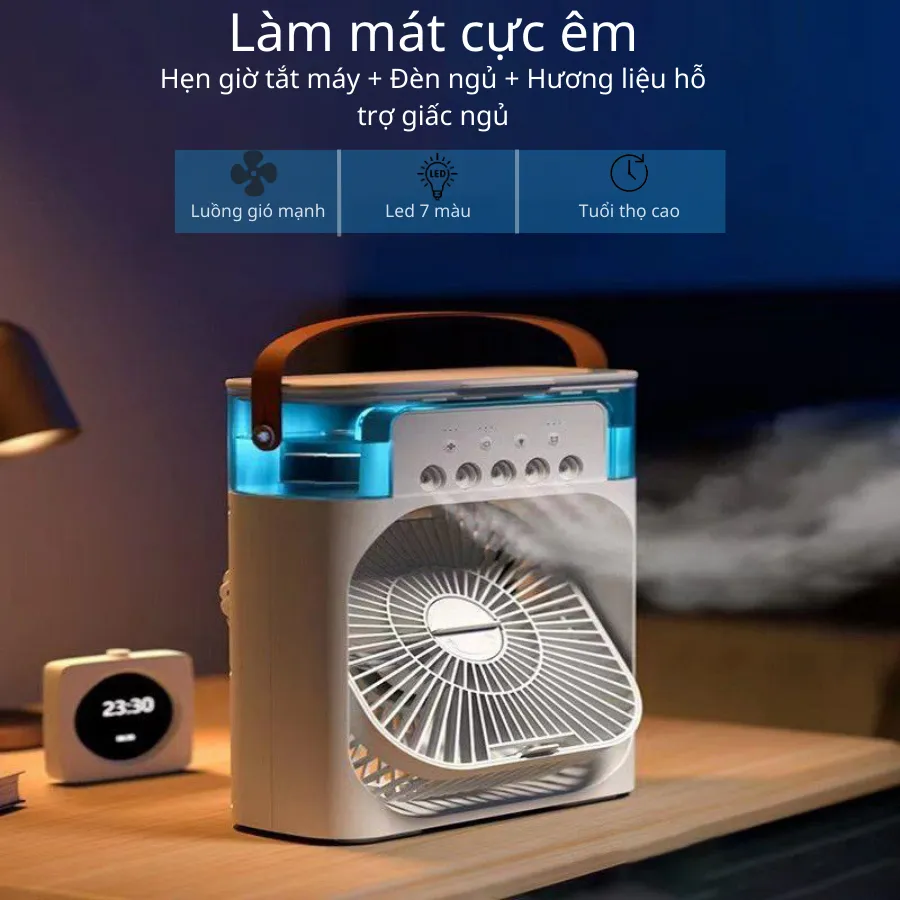 Ảnh Quạt điều hòa hơi nước mini HOKU máy lạnh mini 3 Chế Độ Tích Hợp Led, Sạc USB Để Bàn Tiện Dụng QDH02 3