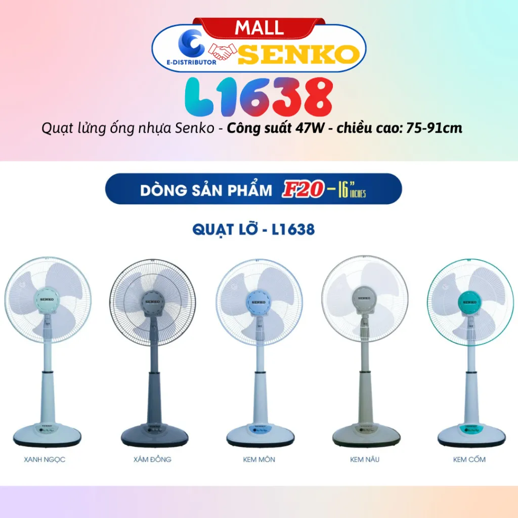 Ảnh Quạt lửng ống nhựa Senko L1638 - Công suất 47W - Màu tuỳ chọn - Hàng chính hãng - Bảo hành 24 tháng 2