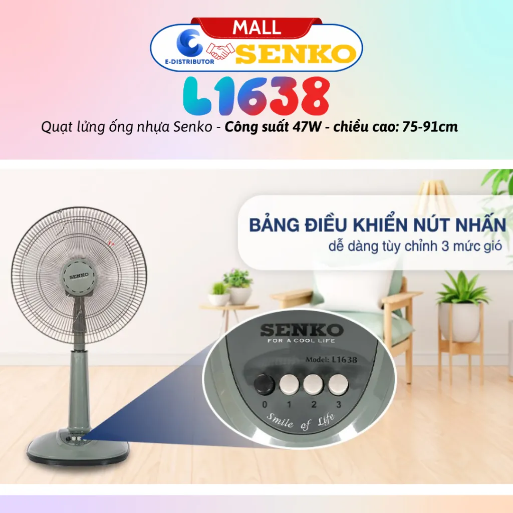 Ảnh Quạt lửng ống nhựa Senko L1638 - Công suất 47W - Màu tuỳ chọn - Hàng chính hãng - Bảo hành 24 tháng 3