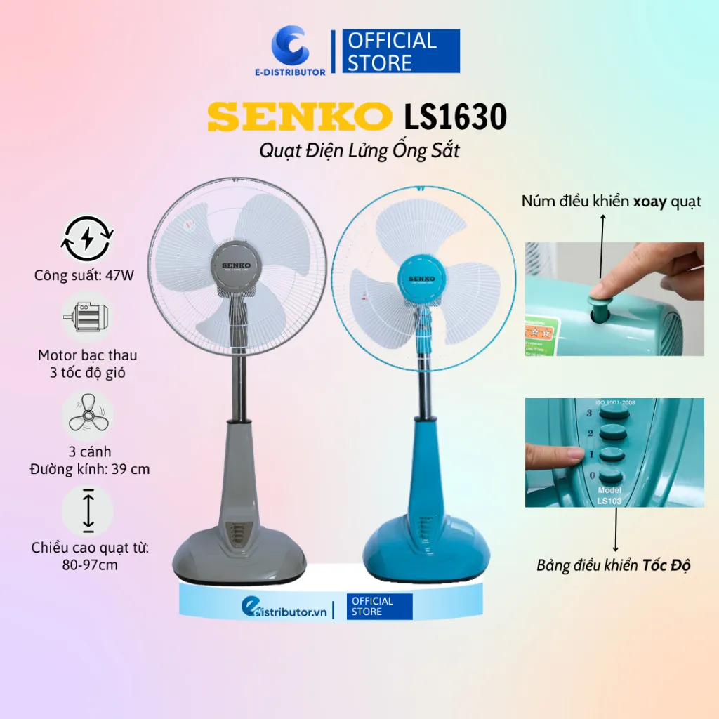 Ảnh Quạt Lửng Ống Sắt Senko LS1630 - Giao Màu Ngẫu Nhiên - Hàng Chính Hãng 1
