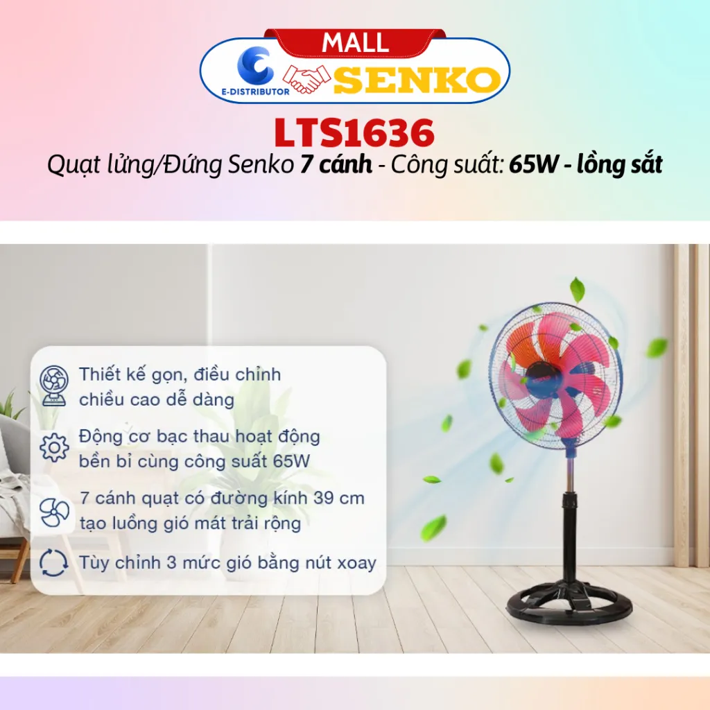 Ảnh Quạt lửng thân sắt 7 cánh Senko LTS1636 - Màu tuỳ chọn - Hàng chính hãng 2