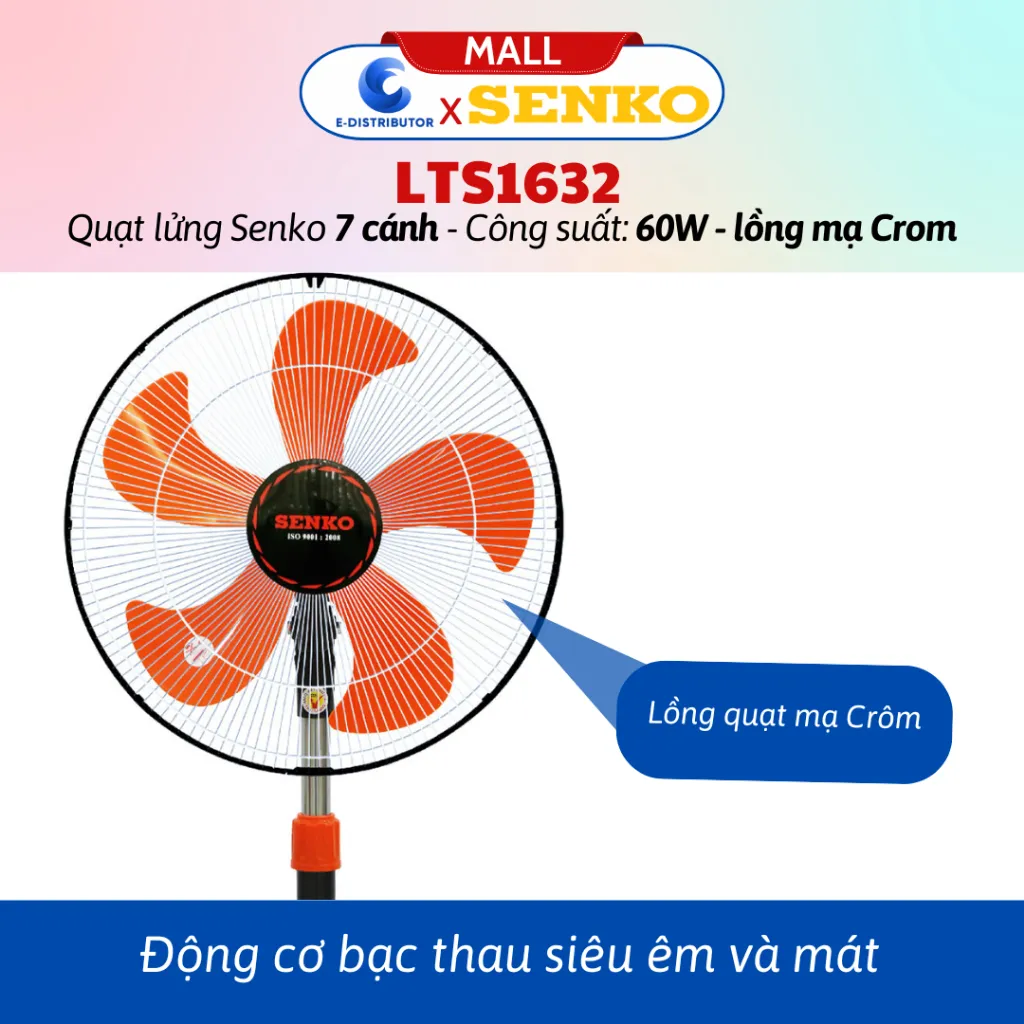 Ảnh Quạt lửng thân sắt Senko LTS1632 (lồng mạ Crom) - Màu ngẫu nhiên - Hàng Chính Hãng 2