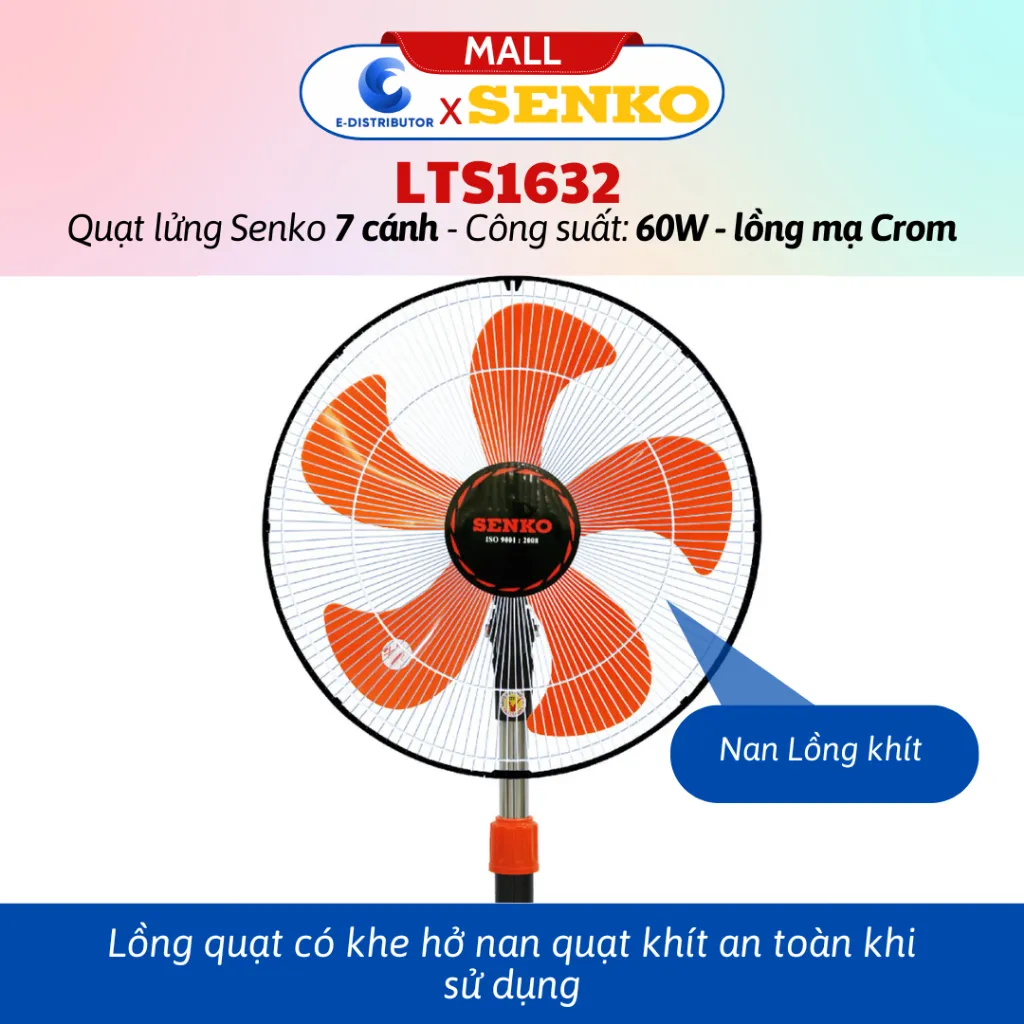 Ảnh Quạt lửng thân sắt Senko LTS1632 (lồng mạ Crom) - Màu ngẫu nhiên - Hàng Chính Hãng 3
