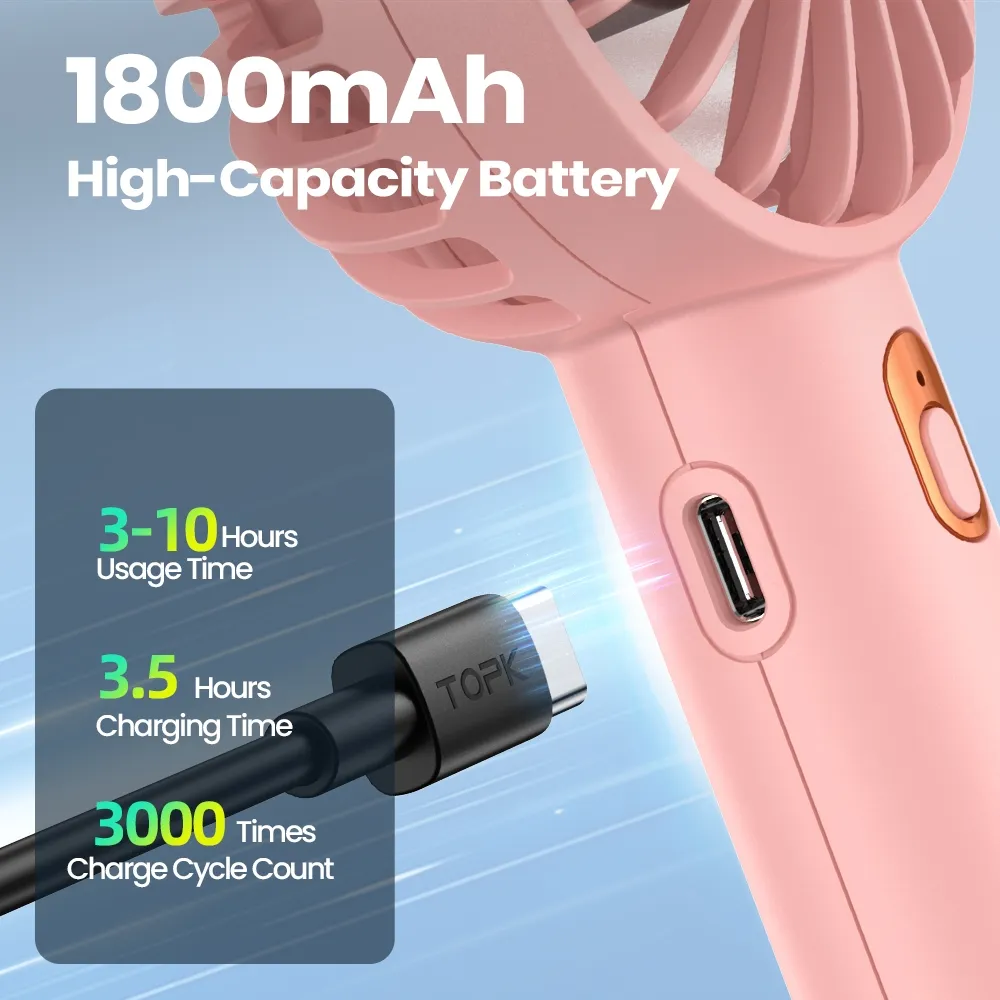 Ảnh Quạt mini cầm tay TOPK 1800mAh đa chức năng gió yên tĩnh phù hợp với nhân viên văn phòng sinh viên 2