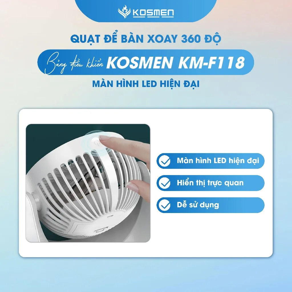 Ảnh Quạt Mini Để Bàn Kosmen F118 Có Lưới Bảo Vệ , Dung Lượng Pin Khủng, Xoay 360 Độ - Hàng Chính Hãng 1