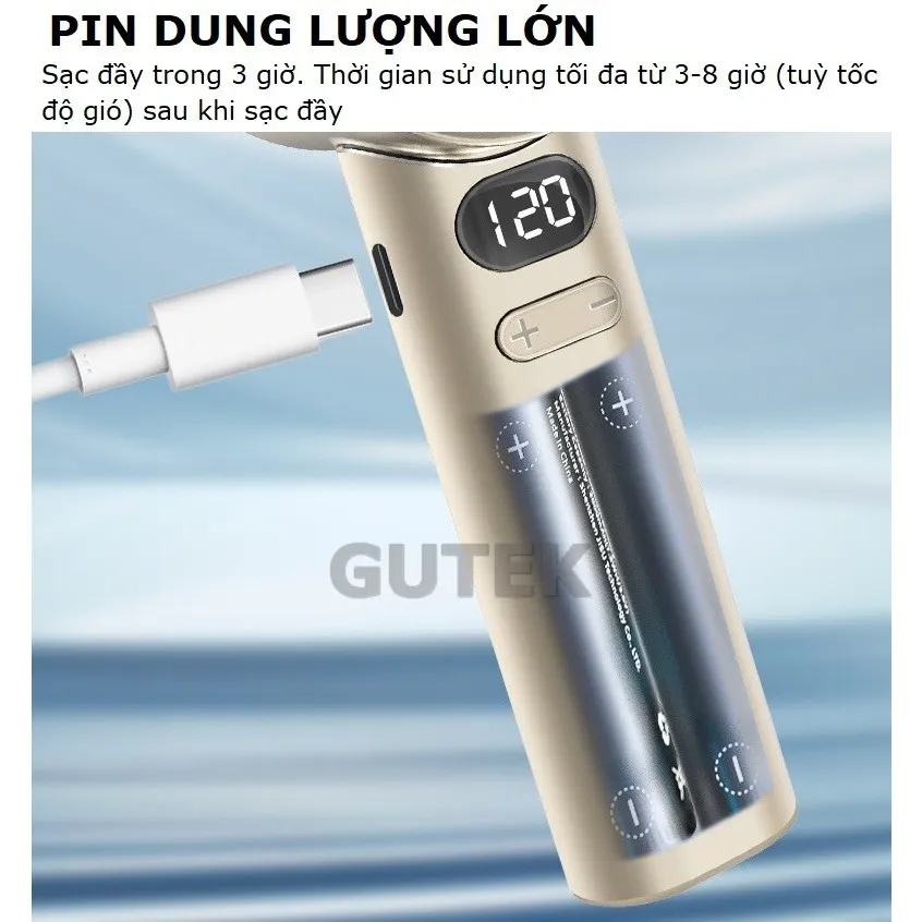 Ảnh Quạt mini tích điện cầm tay nhỏ gọn nhiều tốc độ gió mát - Gutek M11 4