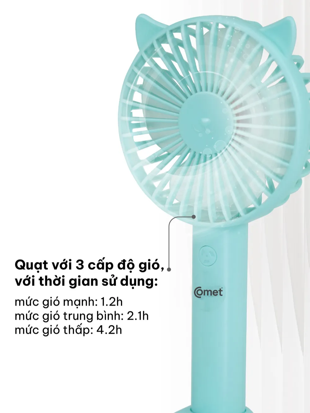 Ảnh Quạt Sạc Cầm Tay COMET CRF1104 Công Suất 3W, Pin 1200mAh, Có Đế Rời, Kích Thước Nhỏ Gọn 4