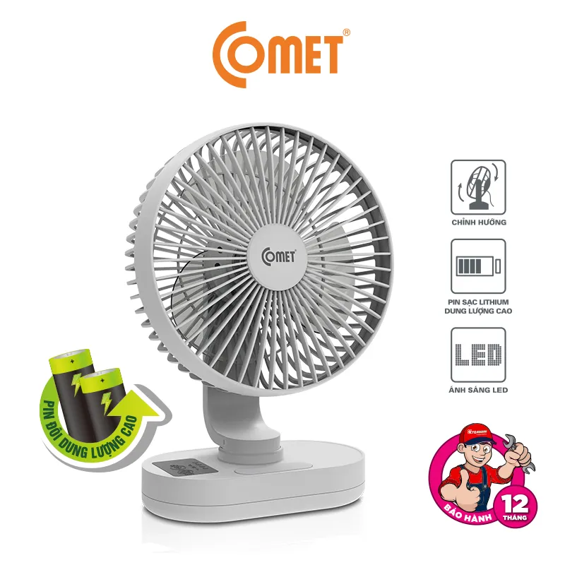 Ảnh Quạt Sạc Đa Năng COMET CRF1406 Để Bàn 6W 3 Cấp Độ Gió, Đèn LED, Pin Lithium Dung Lượng Cao 2