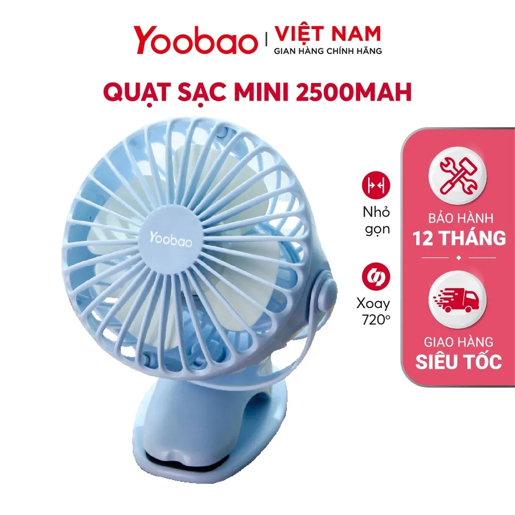 Ảnh Quạt sạc mini để bàn/ kẹp nôi YOOBAO F04 2500mAh Xoay 720 độ Chạy 16 giờ liên tục | Bảo hành 12 tháng 2