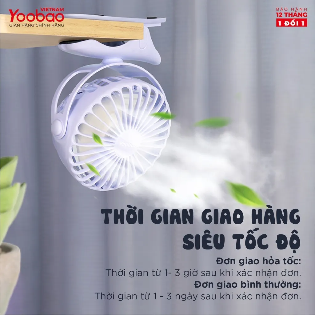 Ảnh Quạt sạc mini để bàn/ kẹp nôi YOOBAO F04 2500mAh Xoay 720 độ Chạy 16 giờ liên tục | Bảo hành 12 tháng 3