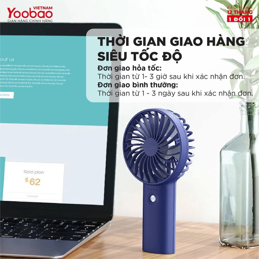 Ảnh Quạt sạc mini để bàn làm việc YOOBAO F3 6000mAh/3000mAh - có thể chạy 32 giờ - Bảo hành 12 tháng 1