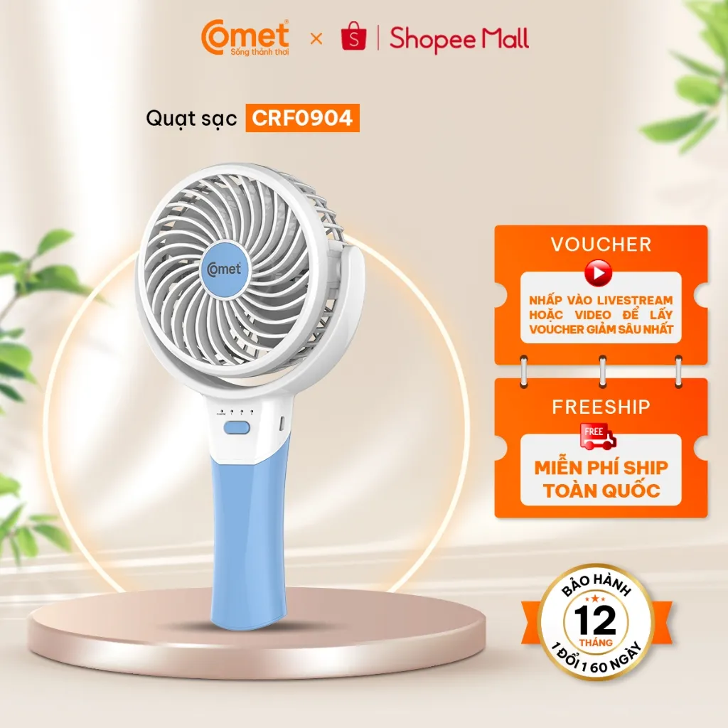 Ảnh Quạt Sạc Mini Gấp Gọn Cầm Tay Comet CRF0904 3W Nhỏ Gọn Sạc USB Tiện Lợi, Dung Lượng Pin 1.200mAh 1
